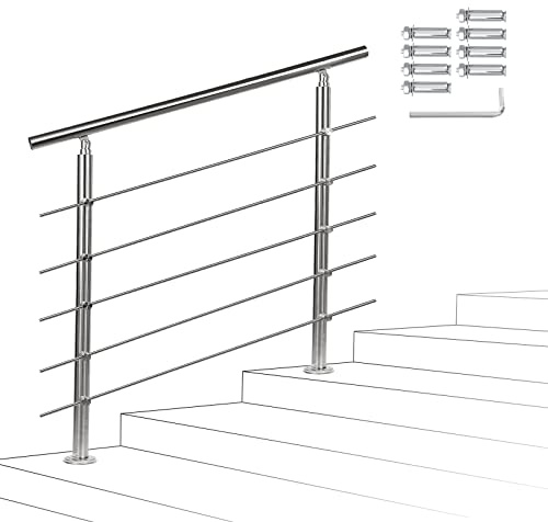Sonnewelt - Rampe d'escalier de 160 cm - Avec 5 barres transversales - Diamètre 42 mm - Main courante en acier inoxydable - Convient pour l'intérieur et l'extérieur