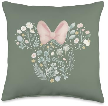 Disney Minnie Mouse Icon Spring Flowers Sage Green Throw Pillow