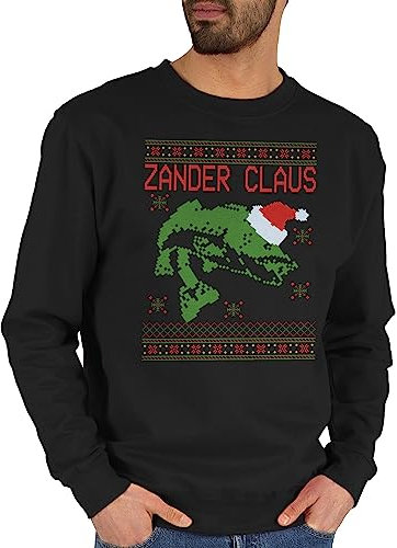 Sweater Pullover Sweatshirt Herren Damen - Weihnachten Geschenke Christmas Bekleidung - Zander Claus - L - Schwarz - Baumwolle weihnachtsmotiv Pulli vor weihnacht Weihnachts