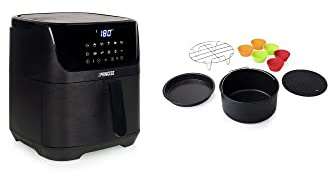 Princess 182061 Freidora sin aceite con panel de control táctil digital, 12 programas, capacidad 6.5 L, con separador incluido + 182012 Set de 10 accesorios para freidoras sin aceite