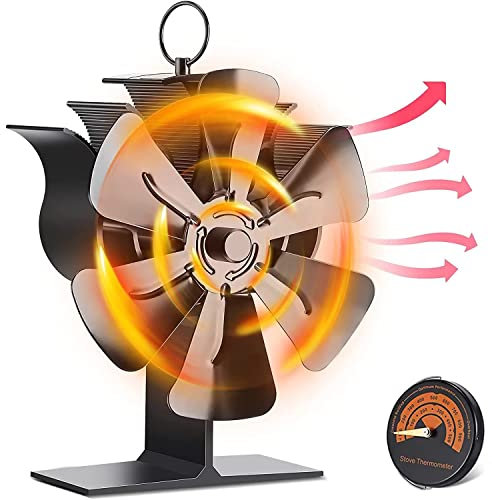 PingGoo Ventilador de Estufa, Upgrade 6 Palas Ventilador Estufa con Termómetro Ventilador de Chimenea Para Estufas, Estufas de Leña y Chimeneas Silencioso, Negro