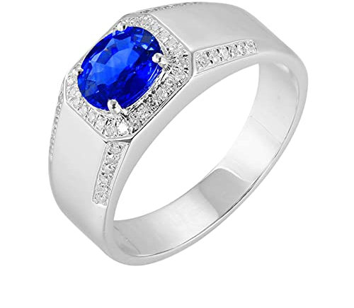 Beydodo Ring Herren Weißgold 18K, Eheringe Siegelring mit 1.23ct Oval Saphir Verlobungsring Diamant Trauring Nickelfrei Gr.66 (21.0)
