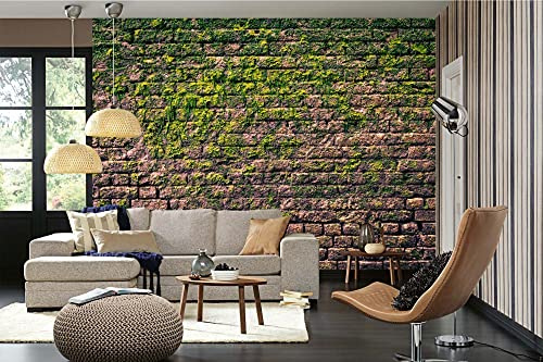 Vlies Fototapete BACKSTEINMAUER MIT MOOS 375 x 250 cm (inkl. Kleister) - Vlies Tapete, Wandtapete, Wandbilder - Tapete für Wohnzimmer Schlafzimmer, Büro, Küche - Montagefertig