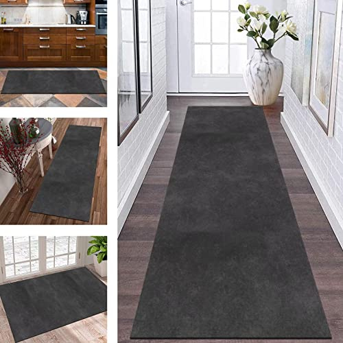 Teppich Läufer Küche rutschfest waschbar Korridor Teppichläufer Lang Flur 50X200CM Küchenläufer Teppichmatten Modern Schwarz Grau Schlafzimmer Kinderzimmer Wohnzimmer Meterware Flurläufer Anpassbar