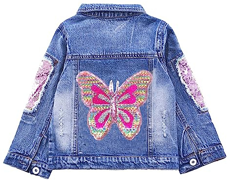 Peacolate 3-10Years Little Big Girls Embroider Butterfly Denim Jacket(pink butterfly,5-6Years)