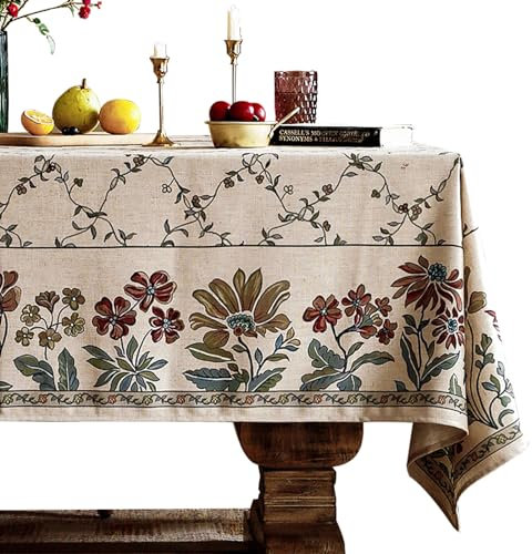 patdrea Designer-Tischdecke aus Leinen, französische Tischdecke für rechteckigen Tisch, Herbstlandschaft, atmungsaktiv, Blumenmuster, Tischdecke für Küche, Esszimmer, Teeparty, Weihnachten
