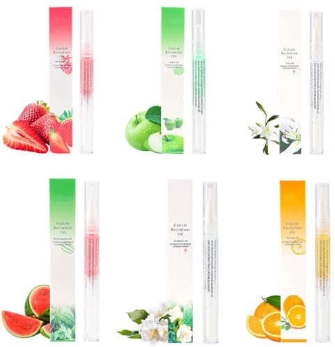Olio nutrizionale per unghie 6 pezzi penna nutrizionale rotante con pennello morbido cuticola unghie idratante cura anti-barb esfoliazione (fragola+mela+giglio+anguria+arancia+gelsomino)