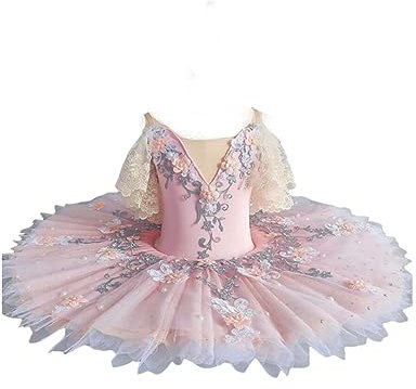 OTMYIGO Professionelles Ballett-Tutu-Kleid für Mädchen, für Kinder, Damen, Platter, Pfannkuchen, Schwanensee, Party, Ballerina, Bühnentanz, Wettbewerb, Kostüm,Rosa,130