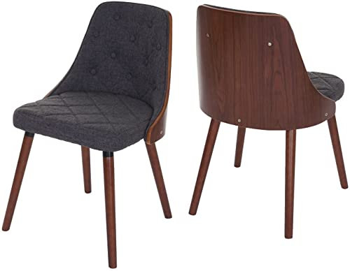 Décoshop26 Lot de 2 chaises de Salle à Manger capitonné Design Chic en Bois Noyer et Assise en Tissu Gris CDS04466