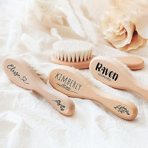 gorm Holz-Babyhaarbürste für Neugeborene, personalisierte Holzbürste, Baby-Haarbürste, individuelles Baby-Ankündigungsgeschenk, weiche Holzbürste (1 Stück)