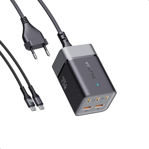 Caricabatterie Multipresa VOLTME VITO 75 DC EzTravel Desktop Charger USB C 75 W Nero, Caricatore USB-C GaN 5-Port 2 porte USB +3 porte Type-C QC/PD, compatibile con laptop, Macbook, iphone, ecc
