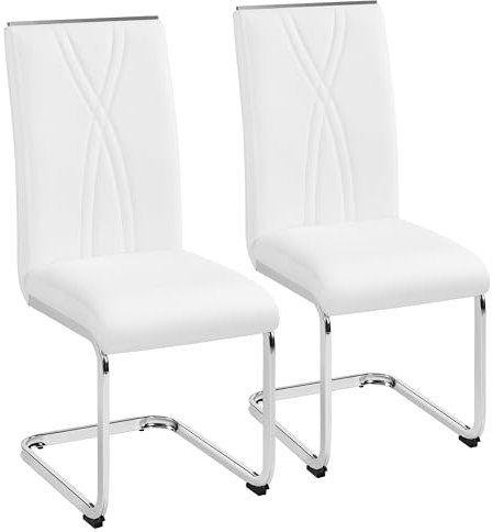 Yaheetech 2er Küchenstühle-Set Schwingstuhl mit Metalluntergestell Esszimmerstuhl Polsterstuhl fürs Esszimmer/Küche/Wohnzimmer/Restaurant/Konferenzraum, weiß
