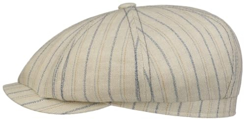 Stetson Ledford Leinen Flatcap Mehrfarbig Gestreifte Schirmmütze Made in Germany Herren Frühjahr Sommer Natur-blau 57 cm