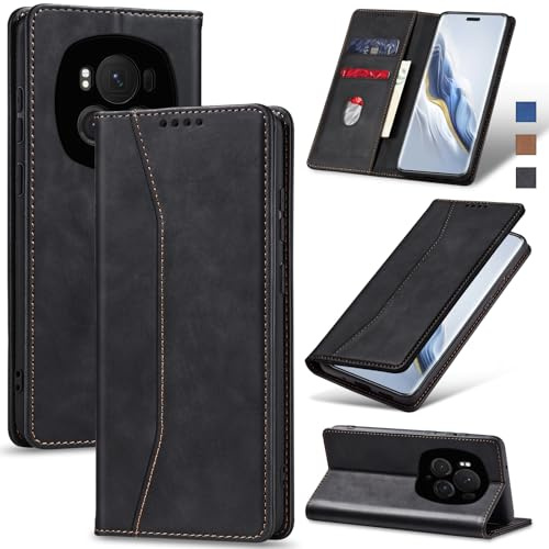 Jasonyu Handyhülle für Honor Magic 6 Pro, PU Leder Flip Klapphülle, Schwarz | Magnetische Schutzhülle, Ständer, Kartenfächern, Klappbar, Stoßfeste TPU Stoßsicher Hülle