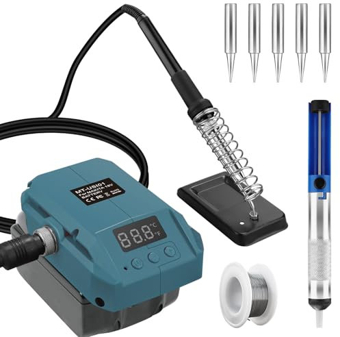 URUN Akku Lötkolben Set für Makita 18V Akku,60W LCD Einstellbar Temperatur 180-480°C Cordless Lötkolben mit Saugstab | 20g Lötdraht, Lötkolbenständer Work für Makita 18V Akku（ohne Akku)