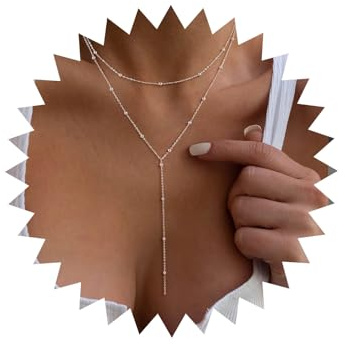 TseenYi Geschichtete Lariat Halskette Gold Perlen Satellitenkette mit Tropfenform - Lange Schichtung Schmuck