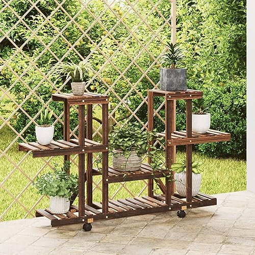 Juroupi Blumenständer mit Rollen 110x25x78 cm Plant Stand PflanzenstäNder Pflanzenregal Outdoor BlumenstäNder FüR DraußEn Massivholz Tanne - 362855