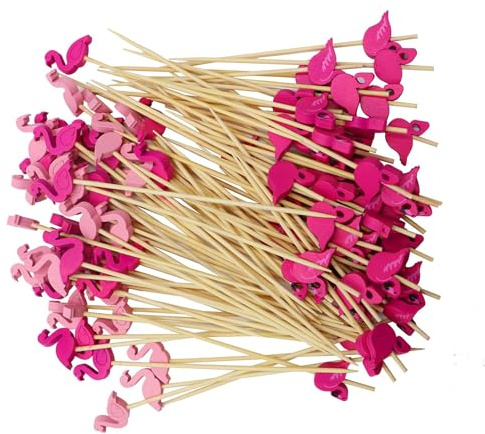 Cocktailspieße Cocktail Sticks 12cm Fingerfood Spieße Zahnstocher Flamingo Cocktail-Picks für Bar, Fasching Party und Geburtstag Party Obstspieß Cocktail Deko 100 Stück