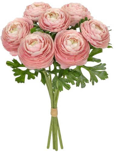 Arborus 34 cm Künstliche Ranunkeln Rosa Kunstblumen wie Echt Kunstzweige | Zweige mit 7 Blüten Köpfe Dekoblumen Fake Blumen zum Basteln für Vase Blumensträuße Tisch Regal Fensterbank Balkon Deko