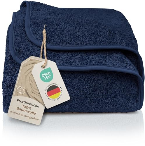 LAYNENBURG Premium frottéfilt 150 x 200 cm – 100 % bomull – tunn och lätt sommarfilt – bomullsfilt som filt och täcke – frottéfilt och kylande sofffilt (mörkblå)