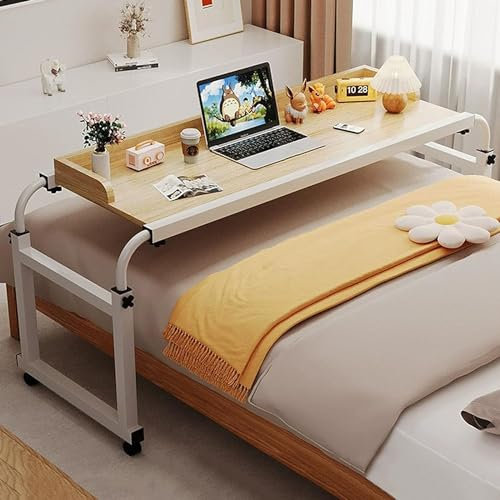 Mesa de sobremesa de ordenador portátil,115-210cm Mesa de cama Carro de almacenamiento rodante Escritorio portátil con 4 ruedas en altura ajustable 65-95cm para trabajar Comedor Hogar Dormitorio