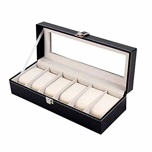 Aioneer Uhrenbox mit 6 Fächern, PU-Leder, grau oder beige, Innengehäuse für Uhren, Aufbewahrungshalter, Organizer, Schmuckschatullen, Display, Geschenk