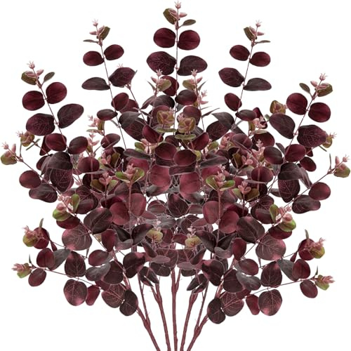 5 Stück Künstliche Eukalyptus Pflanzen, Kunstpflanzen Dekoration Eukalyptus mit 3 Zweigköpfen Kunstpflanzen Dekoration Kunstzweig für Blumenarrangements, Vasen, Blumensträuße, Kränze, Tafelaufsätze