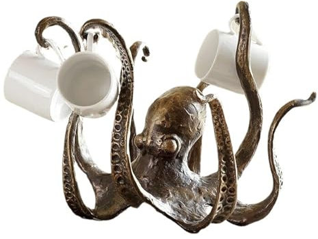 Octopus Mug Holder,Octopus Coffee Cup Holder, Cup Holder Pendant, Tea Cup Holder, Retro Style Resin Octopus Tabletop Sculpture Ornament,A,One Size