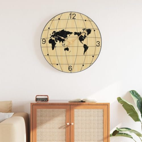 Sufrk Orologio a Parete Giallo e Nero Ø50 cm in Legno Multistrato,Orologio da Parete Adesivo Grande - Particolari Moderni - Orologio da Muro per La Casa Soggiorno Cucina Camera da Letto Ufficio Decora