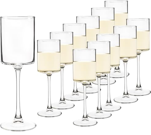 YARYOUNG 10Oz Square Wine Glasses Set of 12 Dishwasher Safe Long Stem | Elegant stemware for daily-use, parties, restaurants & bars — fits red/white wine, durable crystal glass, gift-ready