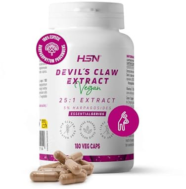 HSN Estratto di Artiglio del Diavolo 400 mg (Harpagophytum) (5% Harpagosidi) | 180 Capsule Vegetali | 100% Estratto di Radice di Harpagophytum procumbens | No-OGM, Vegano, Senza Glutine