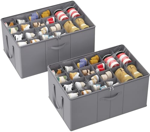 Lifewit Vikbar skoförvaring med genomskinligt lock, 2-pack, grå | Stor skokartong med förstärkta bärhandtag för garderob, skoförvaring för sneakers, stövlar, klackar