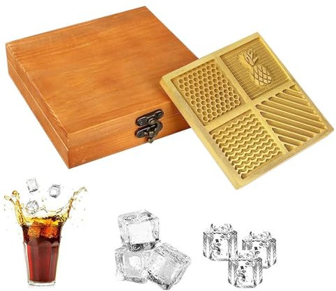 Estampilla de hielo de latón, sellos de hielo para cócteles,Molde de glloque de hielo moderno - Bandeja de diseño de fabricante de bloques de hielo elegante, cócteles accesorios de camarero whisky