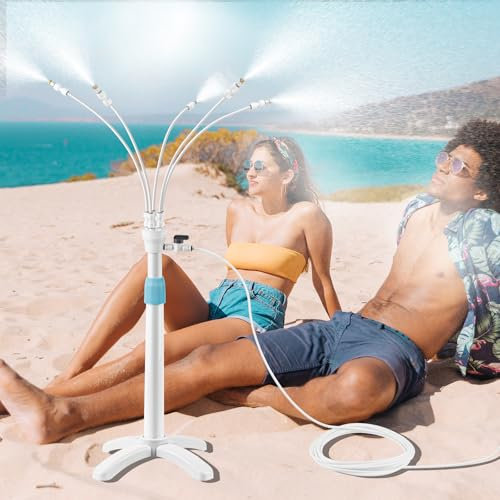 CINEMON Brumisateur de Exterieur, Brumisateur de Jardin avec Douche de Jardin, Système Refroidissement par Brume Debout avec 5 Buses, pour Patio Jeux d'eau Fêtes à la Piscine