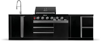 GORILLER® Blackback M9 - Barbacoa de gas con lavabo, superficie de trabajo y espacio de almacenamiento, acero inoxidable, color negro