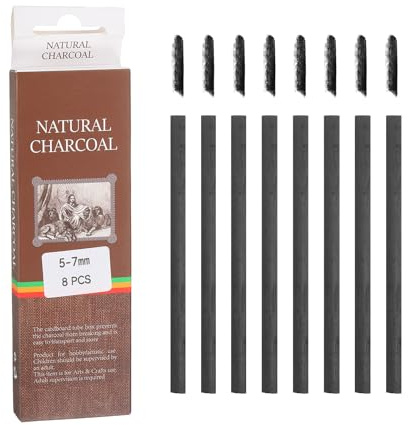 sourcing map Willow Charcoal Sticks, 5-7mm Willow Charcoal Pencils Soft Sketch Vine Art Supplies Set for Drawing Sketching Shading Painting Artists Beginners (Black, Pack of 8)