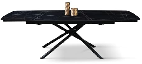 PAZZO DESIGN Tavolo Allungabile Alfio, Piano Ceramica Nero Sahara, Gambe in Metallo Tubolari Nere, Tavolo Cucina e Salotto, 160 x 90 x h75 cm - id_2214