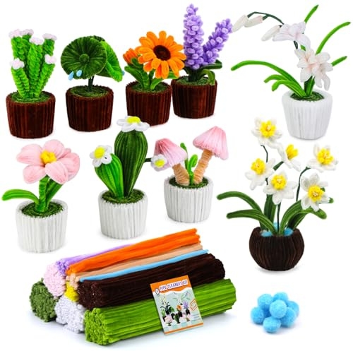 611 PCS Pipe Cleaners for Craft Flowers, 10 Colors Pipe Cleaner Flower | Pipecleaners for Craft Flowers, Pipe Cleaner Flower with Florist Wire for Home Decoration Art Craft Projects