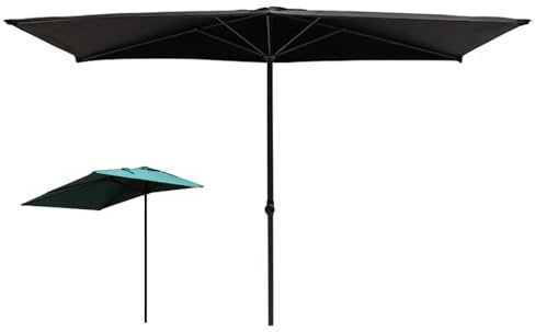 IMUNKT Demi-Parasol 250x130cm, Parasol De Balcon Rectangulaire Parasol De Jardin, Parasol De Extérieur 5 Baleines, Parasol Mural Hauteur Réglable(Black)