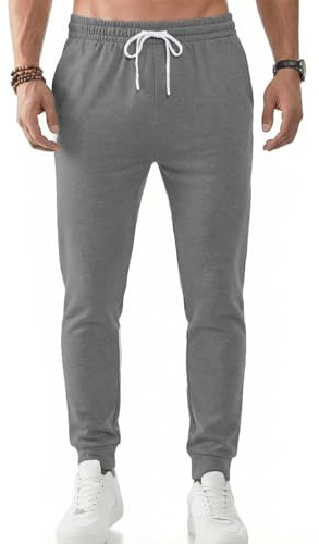 PINSPARK Joggingbyxor herr bomull Tapered träningsbyxor sportbyxor långa klätterbyxor andas klassiska sweatbyxor med fickor löpning fitness yoga sweatpants, Mellangrå, XXL
