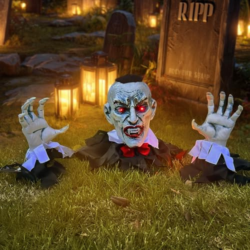 PARTY GO Natale Horror 2025 Decorazioni Halloween Esterno Scheletro Finto Vampiro, Set Realistico (3 pz.) Teschio e Braccia, Testa e Mani Spaventosi per Decorazione Casa, Giardino