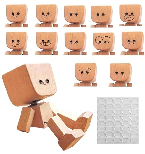 Schüttelmann Holz Schüttelmann aus Holz Holzfigur Auto Wackelnder Holzmann Holzfiguren Auto Figuren Armaturenbrett Figur Holzfigur Beweglich Charmante Kleine Holzfigu-r mit 1 Klebepunkte Doppelseitig