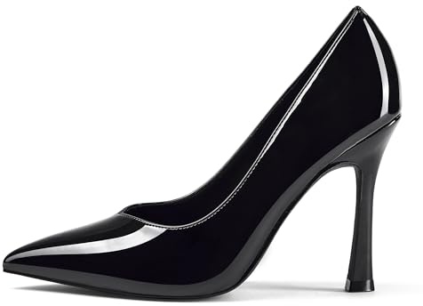 Zhabtuc Damen Pumps geschlossen spitz 10 cm Stiletto High Heels für Hochzeit & Abend, Schwarzer Lack, 39 EU