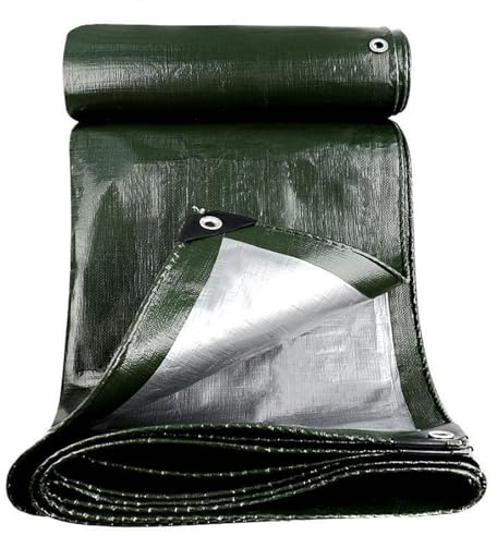 Telone impermeabile resistente, 3 x 4 m, rinforzato, resistente agli strappi e agli strappi, copertura multiuso, reversibile, verde/argento, per protezione esterna e campeggio