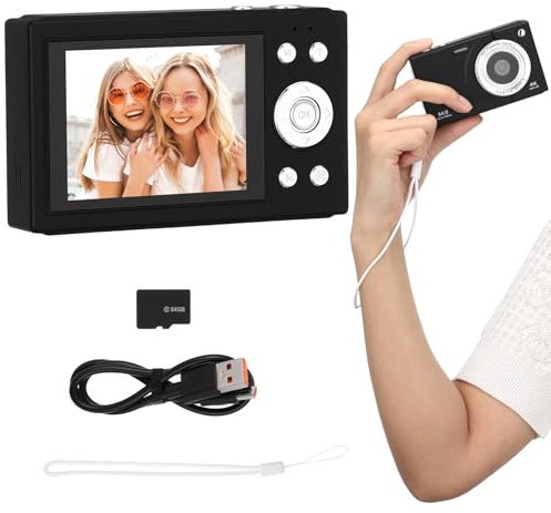 Fotocamera Digitale Vintage Nera, Compatta e Facile da Usare | 64 Gb Inclusa, 1500mah, Abs e Pc, per Decorazioni Scuola, Stile Retrò Classico