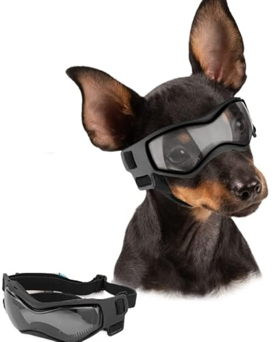 Hundglasögon, retro hundglasögon hundglasögon för små raser, hundsolglasögon, UV-solglasögon hundar, vindtäta, mjuka ramar, justerbara remmar liten/medelstora (small Black,S)