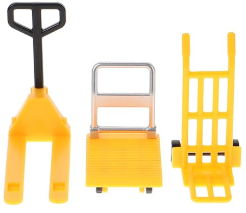 LRXIYODE Mini Ensemble de Jouets Véhicules de Construction en Plastique Jaune, Petit Chariot Élévateur, Chariot à Main et Plateforme Miniature, Modèle de Chantier Sécurisé pour Garçon