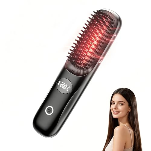 Brosse Lissante pour Cheveux, Bwaliffury Portable Sans Fil électrique Anti- | BrûLure Brosse Chauffante avec Affichage LCD Rrechargeable, 3 RéGlages De TempéRature, Convient pour la Barbe et la Coiffure