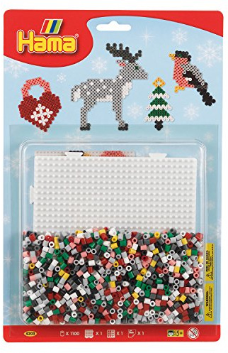 Hama Perlen 4203 Set Weihnachten mit ca. 1.100 bunten Midi Bügelperlen mit Durchmesser 5 mm, Stiftplatte, inkl. Bügelpapier, kreativer Bastelspaß für Groß und Klein