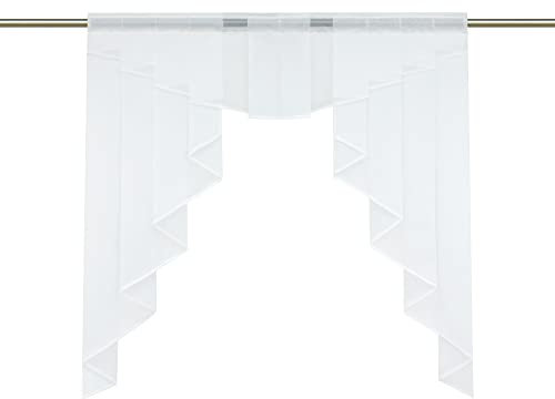 HongYa transparenter Voile Scheibengardine Tunnelzug Kurzstore Küche Kleinfenster Gardine H/B 145/120 cm Weiß
